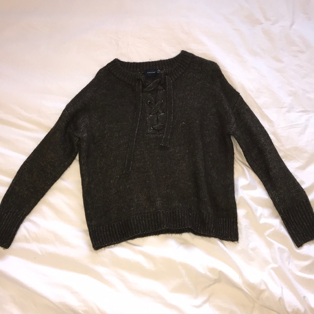 Dark Green Tie-Front Sweater